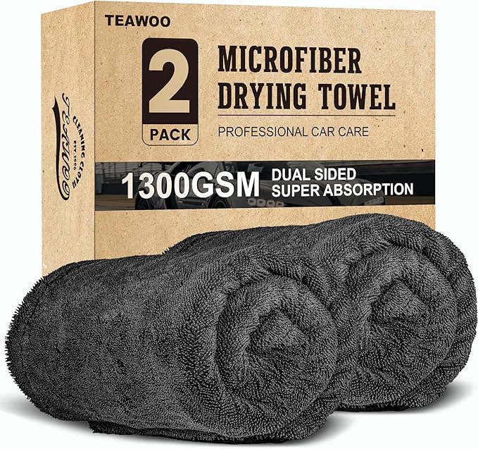 2 Pack Double-Sided Car Care Extra-Large, Ultra-Absorbant Microfiber Drying by TEAWOO