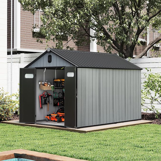 Domi 8x10 FT Outdoor Resin Storage Shed, All-Weather Double-Wall Garden Shed by domioutdoorliving