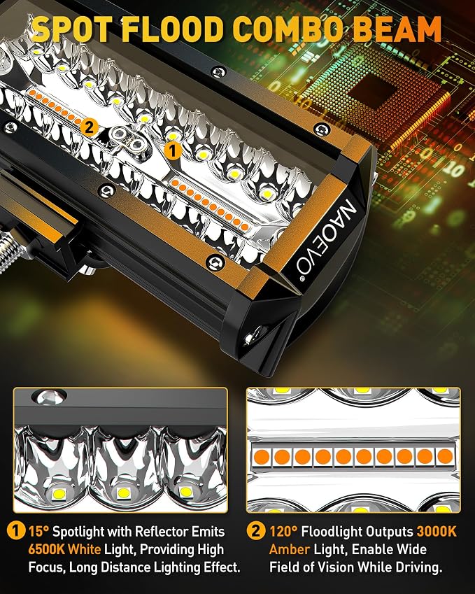NAOEVO 7 Inch LED Light Bar, 2 Leads Wiring Harness Included, Work - Image 5