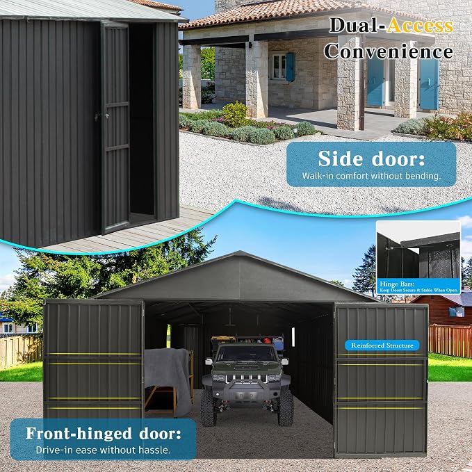 Domi 12x20FT Outdoor Garage Metal Shed, Extra Large Carport - Image 4