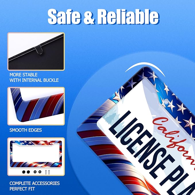Watercolor American Flag License Plate Frame USA Flag License Plate Stainless - Image 2