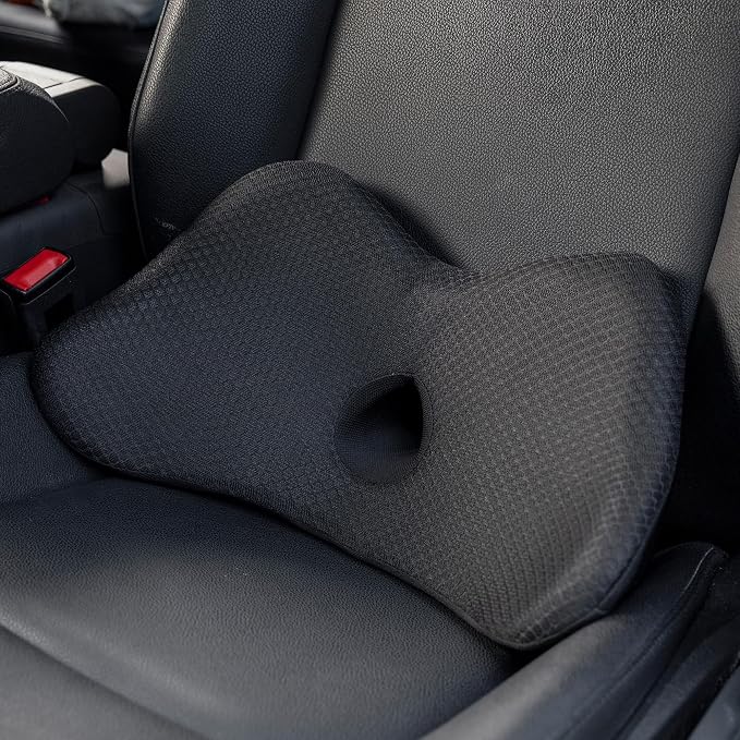 Lumbar Support Pillow for Car, 2 in 1 Memory Foam Lower Back Support Cushion by QYILAY