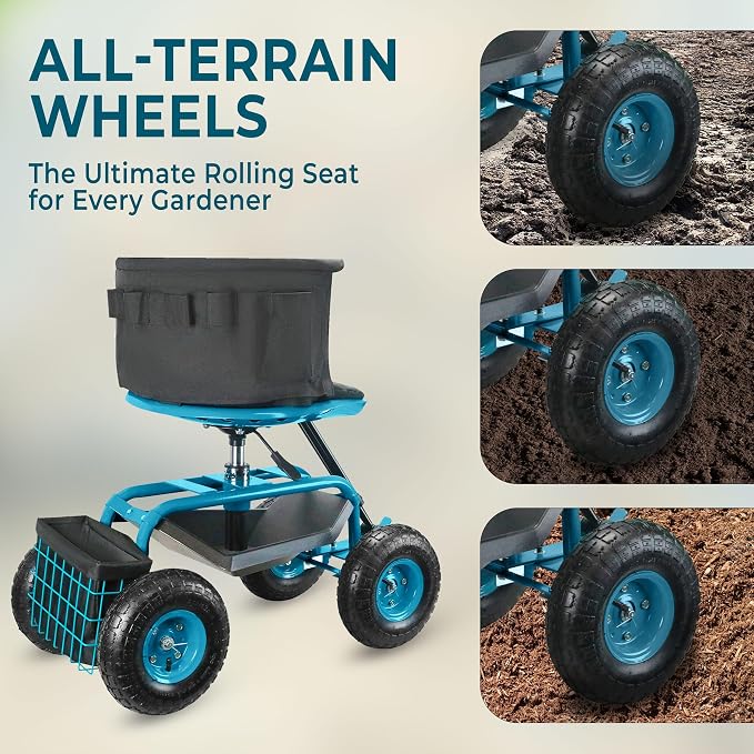 Garden Seat with Wheels – Adjustable 360° Swivel Gardening Stool with Hydraulic - Image 5