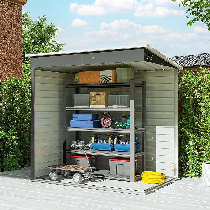 Outsunny 6' x 4' Outdoor Storage Shed, Metal Garden Tool Shed - Image 5