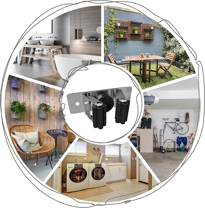 Self Adhesive Broom and Mop Holder Wall Mounted – SUS304 Stainless Steel 2-Slot - Image 5