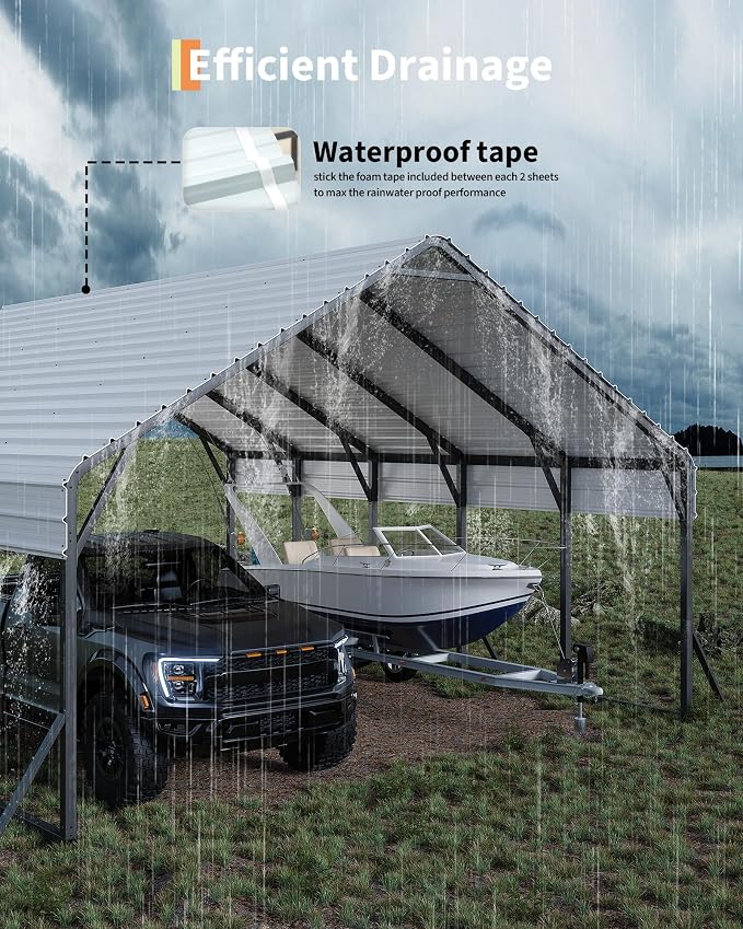 20'x20'x13' Metal Carport for 2 Cars, Heavy Duty Steel Frame for All Weather - Image 3