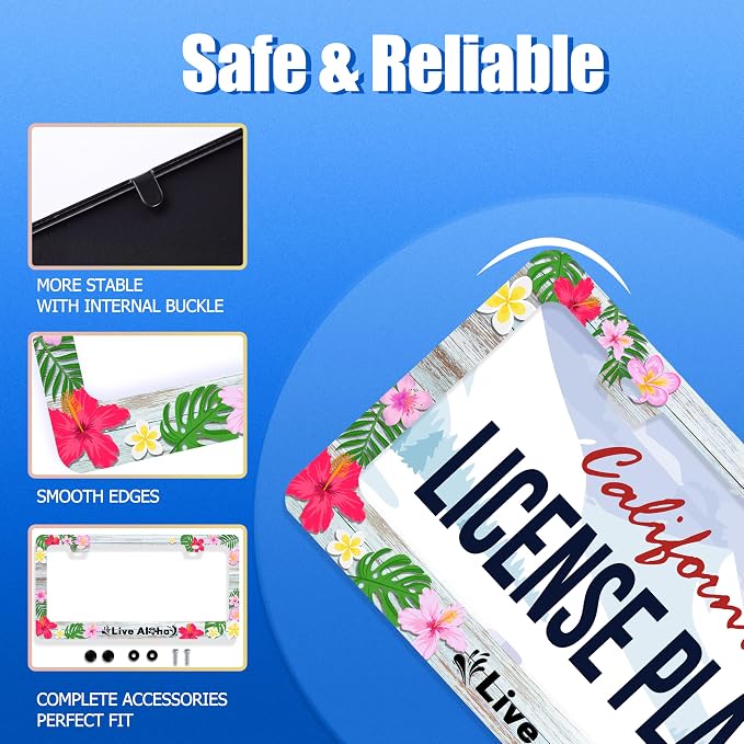 Aloha License Plate Frame Beautiful Hibiscus Flower License Plate Stainless - Image 2