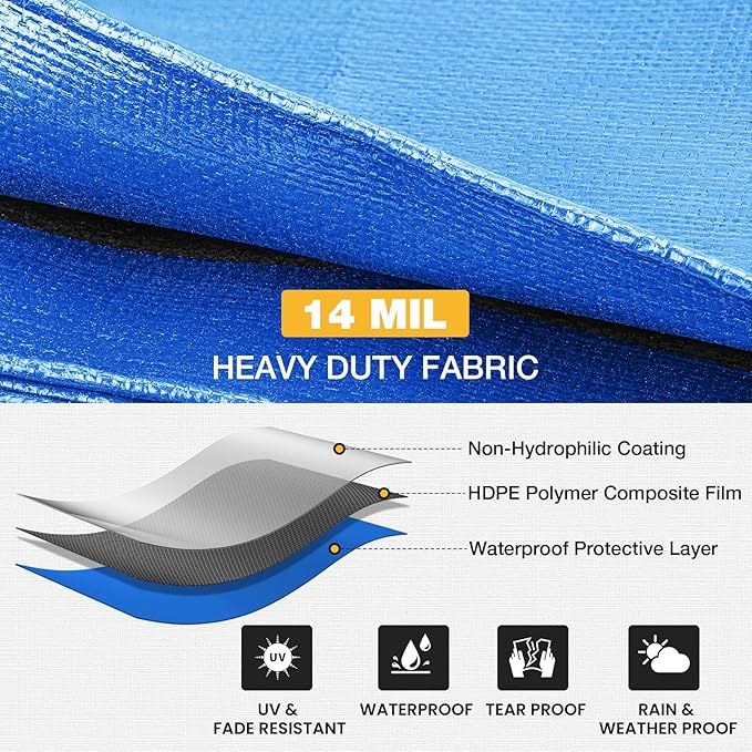 Tarp 12x16 Feet 14 Mil Heavy Duty Waterproof Tarp, Large Multipurpose Cover - Image 5