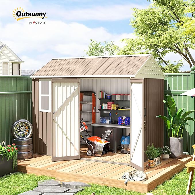 Outsunny 8' x 6' Outdoor Storage Shed, Metal Garden Shed - Image 2