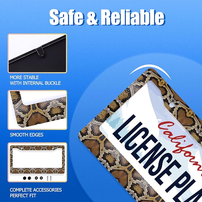 Snake Printed License Plate Frame Animal Skin Texture License Plate Stainless - Image 2