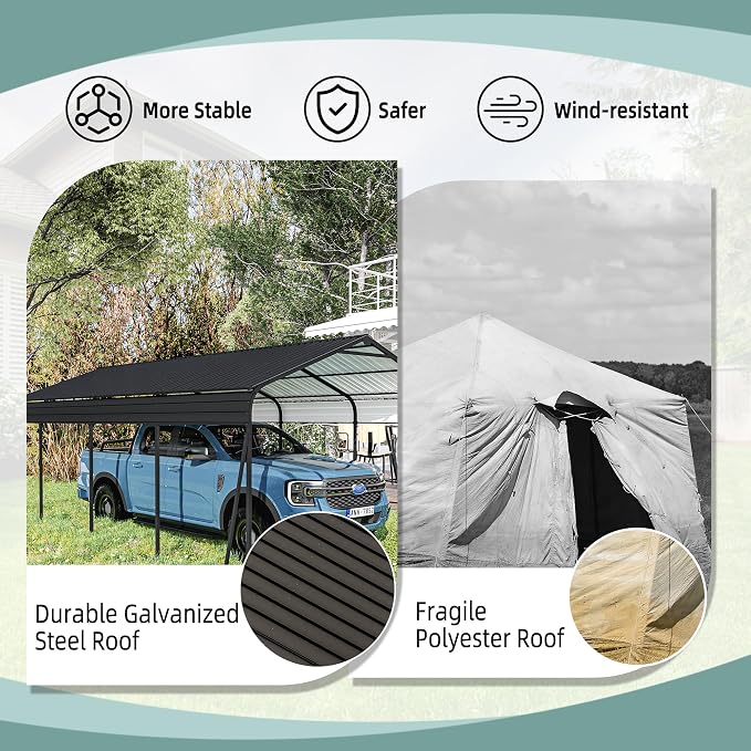12x20 FT Metal Carport, Heavy Duty Car Port Canopy - Image 5