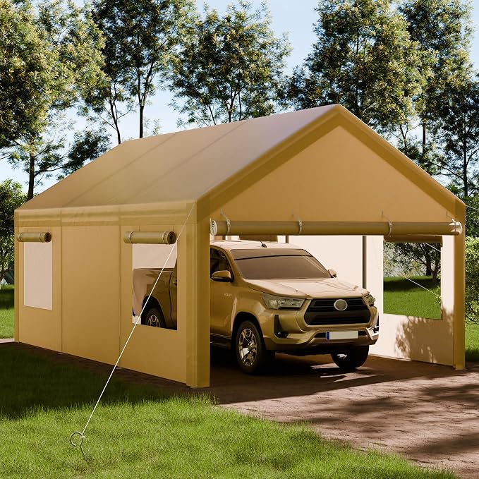 Shintenchi Carport 12' x 20' Heavy Duty Portable Garage, Car Port Canopy - Image 2