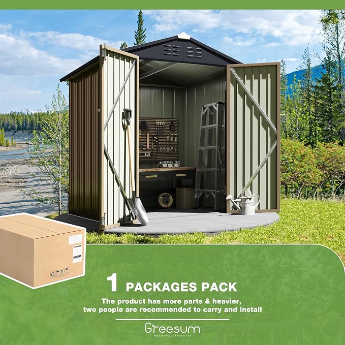 Greesum Outdoor Storage Shed 6 x 4 ft. Utility Tool Shed Metal Storage Garden - Image 7