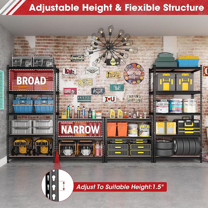3 Pack 5 Tier Garage Shelving Unit, Adjustable Garage Storage Utility Rack - Image 6