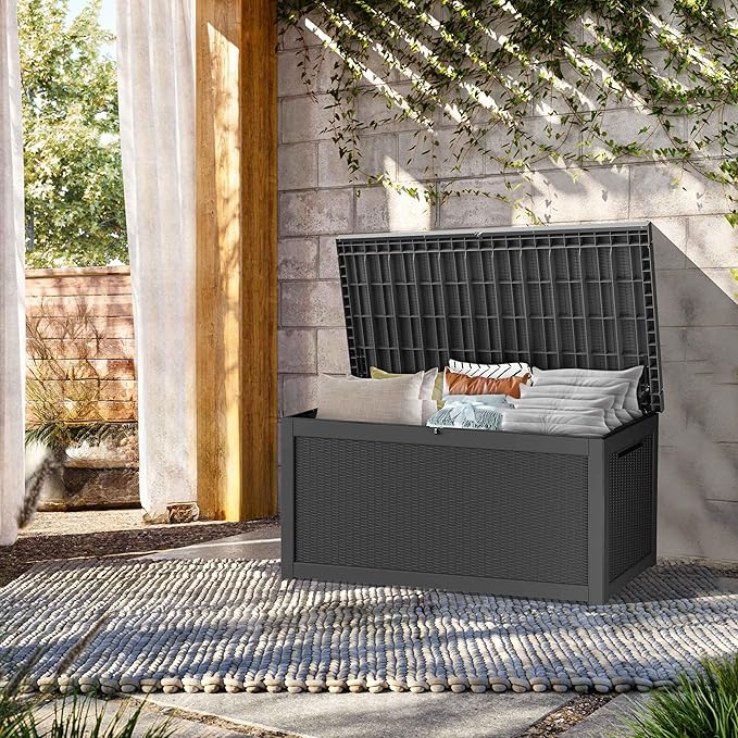 320 Gallon Lockable Resin Deck Box, Waterproof & UV-Resistant Outdoor Storage - Image 3