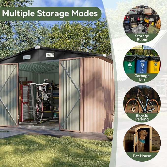Aoxun 10x8.5 FT Outdoor Storage Shed Garden Metal Shed - Image 6
