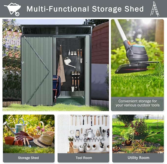 Metal 5x3 FT Garden Storage Shed, Outdoor Small Shed - Image 7