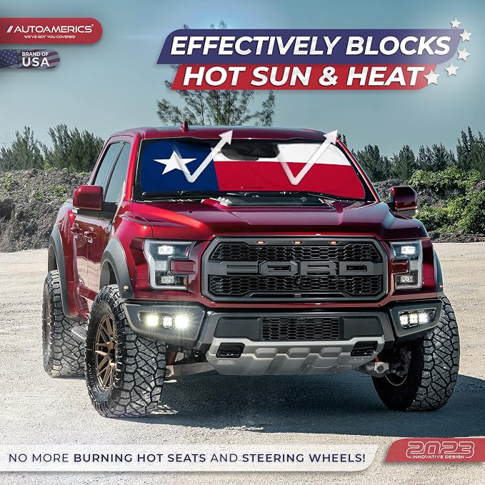 Autoamerics 1-Piece Windshield Sun Shade American Texas Flag USA Patriotic - Image 3