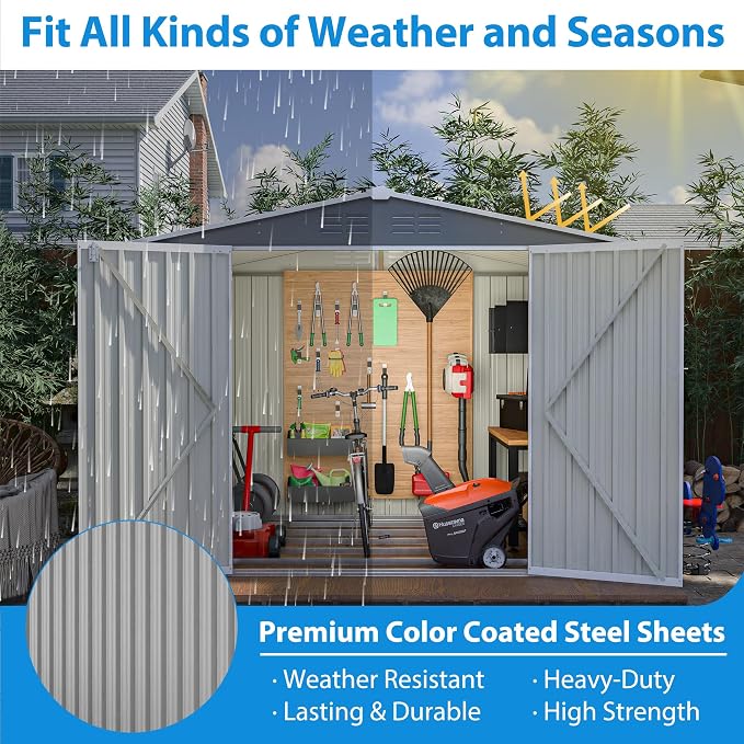 8 x 6 FT Outdoor Storage Metal Shed, Bike Garden Tool Shed - Image 4