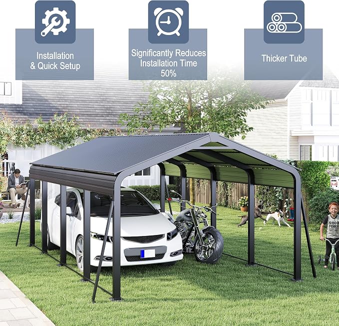 12x20 FT Metal Carport, Heavy Duty Car Port Canopy - Image 4