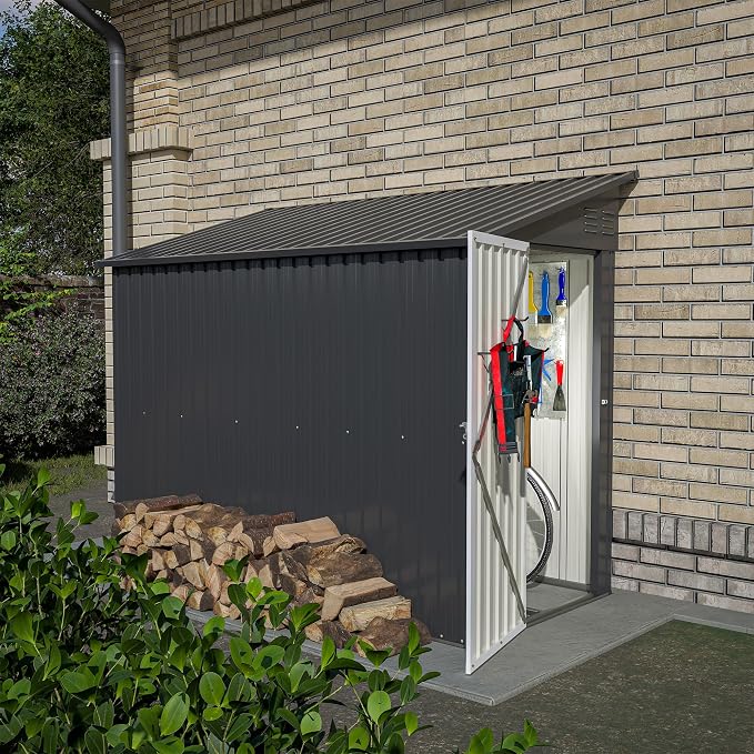 4x8 FT Outdoor Storage Shed, Lean to Metal Shed W/Floor Included, Garden - Image 2