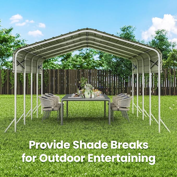 12x20ft Heavy Duty Metal Carport – Outdoor Galvanized Garage, Sturdy Structure - Image 7