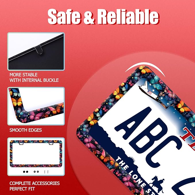 Butterfly License Plate Frame Funny Colorful License Plate Frames Stainless - Image 2