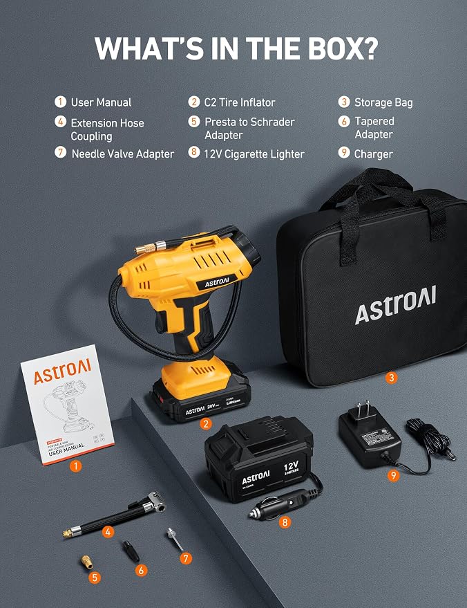 AstroAI Cordless Tire Inflator Air Compressor 20V Rechargeable Battery Powered - Image 8