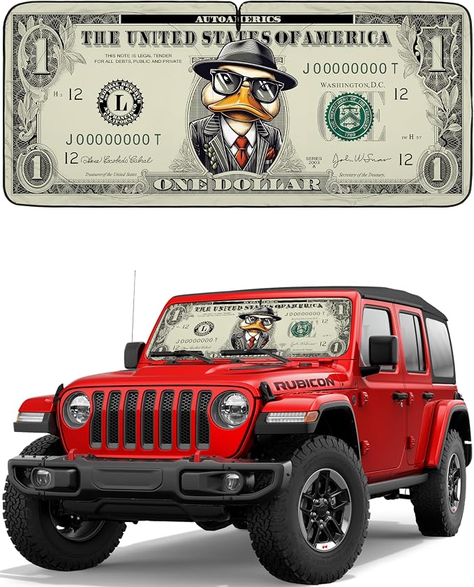 Autoamerics JeepWrangler Dollar Duck 1-Piece Windshield Sun Shade Foldable Car by AutoamericsUS