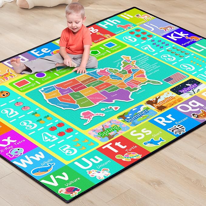 ABC Rug for Kids Playroom, 3x4 Washable Classroom Area Rugs, Educational by Isyorefam