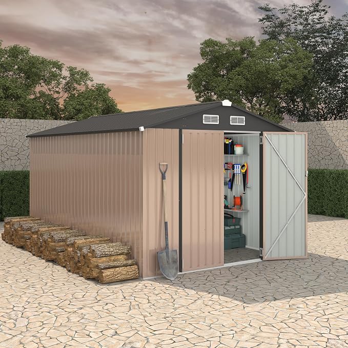 8x12 FT Metal Storage Sheds Outdoor, Metal Yard Sheds Garden Shed Kit, Metals by RELJOFUM