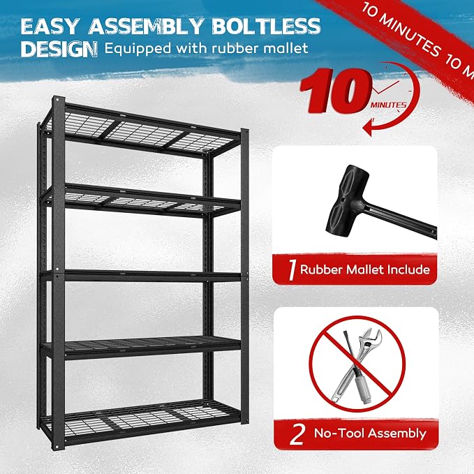 MUPATER 72" H x 47.6" W x 18.1" D Metal Storage Shelves, 5 Tier Shelves and - Image 6