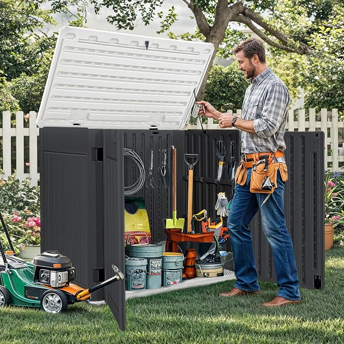 DWVO 47 cu ft Spacious Horizontal Storage Unit, Outdoor Resin Tool Locker - Image 7