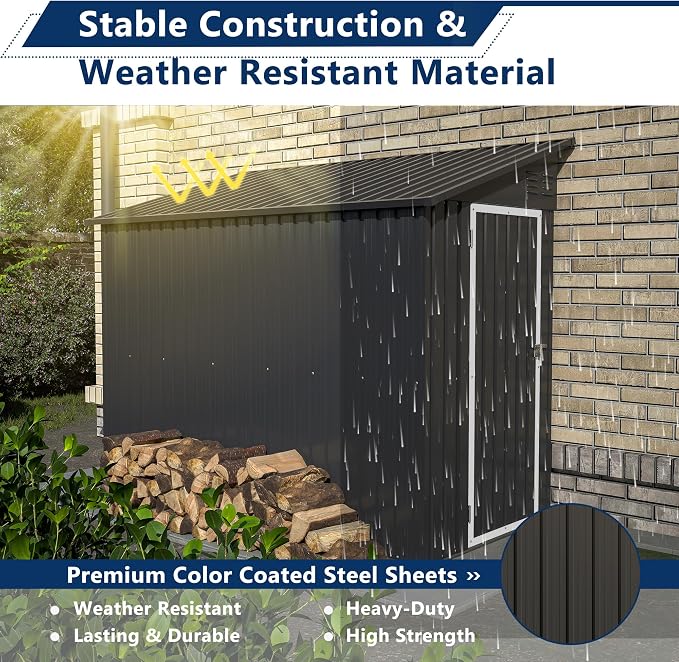 Shed Lean to Storage Shed, Outdoor 4' x 8' Metal Wall Side Storage Sheds & - Image 7