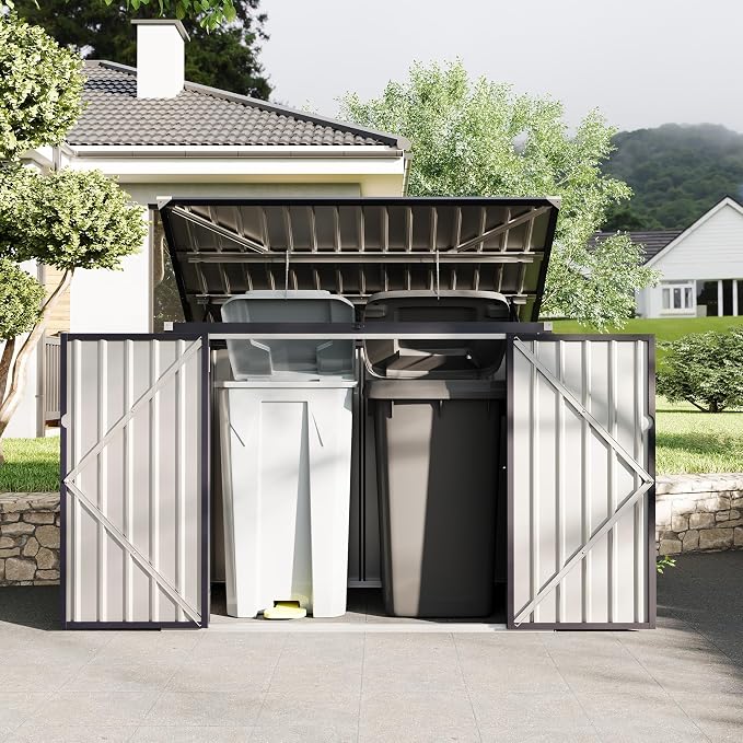 2 Trash Cans Metal Outdoor Storage, 3x6 FT Garbage Bin Storage Shed by RELJOFUM