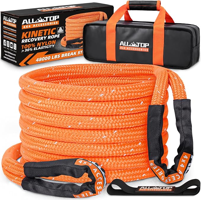 ALL-TOP Kinetic Recovery Rope 48000Lbs, 1in x 30ft, Heavy Duty 30+% Elasticity by ALL-TOP4X4