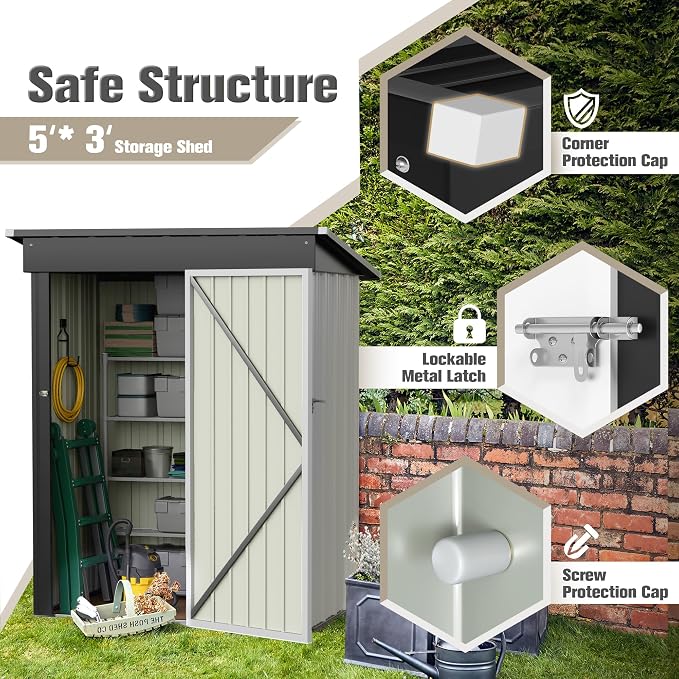 JUMMICO Metal Outdoor Storage Shed 5 x 3 FT Metal Shed - Image 3