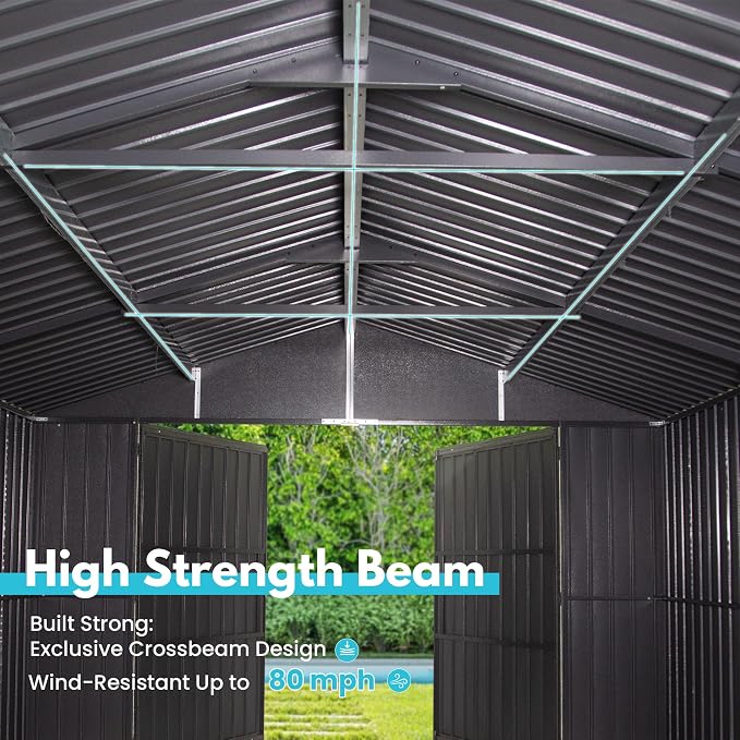 Domi 12'x15' Metal Garage Shed, Heavy Duty Outdoor Steel Carport - Image 5