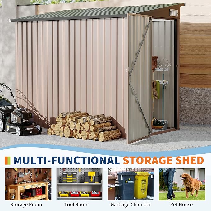 4x8 FT Metal Outdoor Lean to Storage Shed, Lean to Garden Shed Utility Tool Shed - Image 3