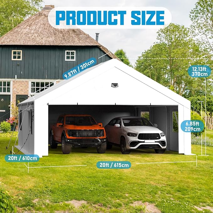 20x20 Carport, Heavy Duty Carport Canopy Garage - Image 2