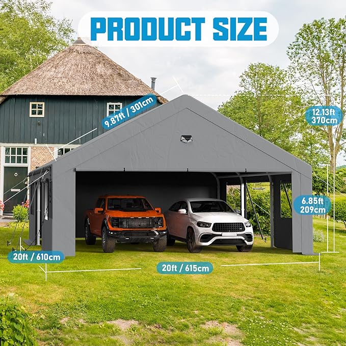 20x20 Carport, Heavy Duty Carport Canopy Garage - Image 2