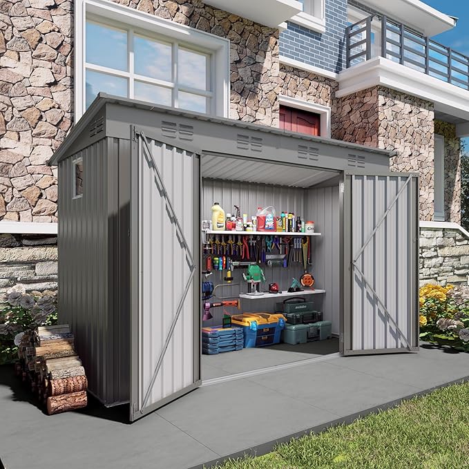 9x4 FT Lean to Shed with Window, Metal Sheds & Outdoor Storage with 6 Vents and by Zolyndo