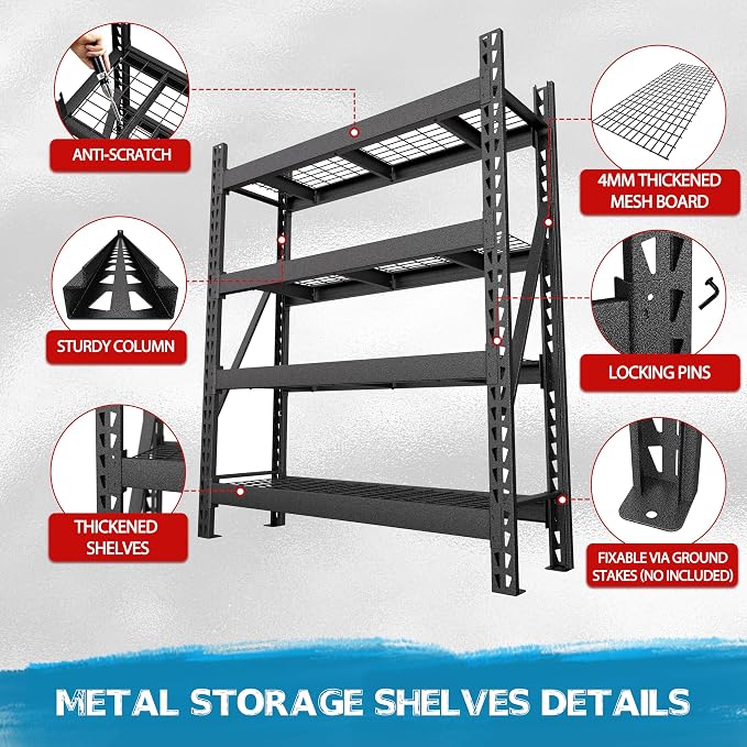 MUPATER 4-Tier Garage Shelving, 9000 LBS Heavy Duty Metal Storage Shelves - Image 7