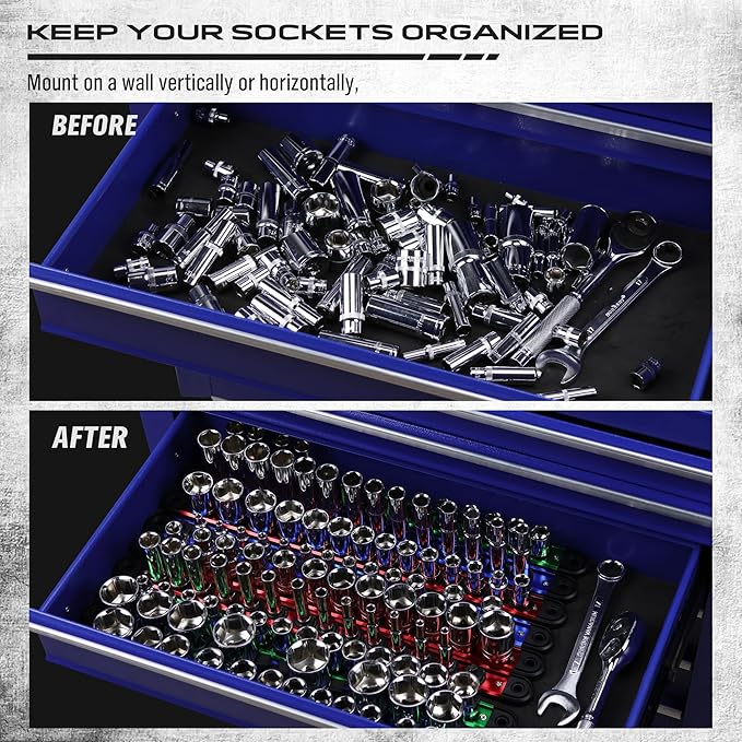 Magnetic Socket Holder Organizer Set: 9-Piece Detachable 1/4, 1/2 Socket Trays - Image 6
