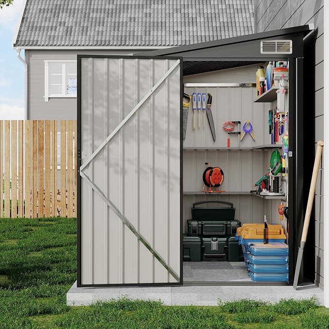 4×8 FT Lean to Storage Shed, Heavy-Duty Outdoor Metal Storage Shed, Garden Tool by GarveeLife