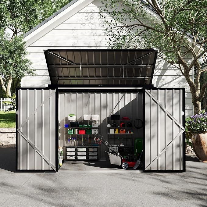 2 Trash Cans Metal Outdoor Storage, 3x6 FT Garbage Bin Storage Shed - Image 9