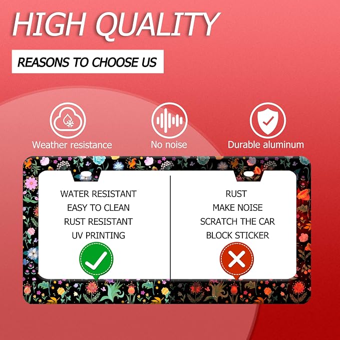 Colorful Flowers License Plate Frame Folk Art Floral License Plate Holder Funny - Image 4