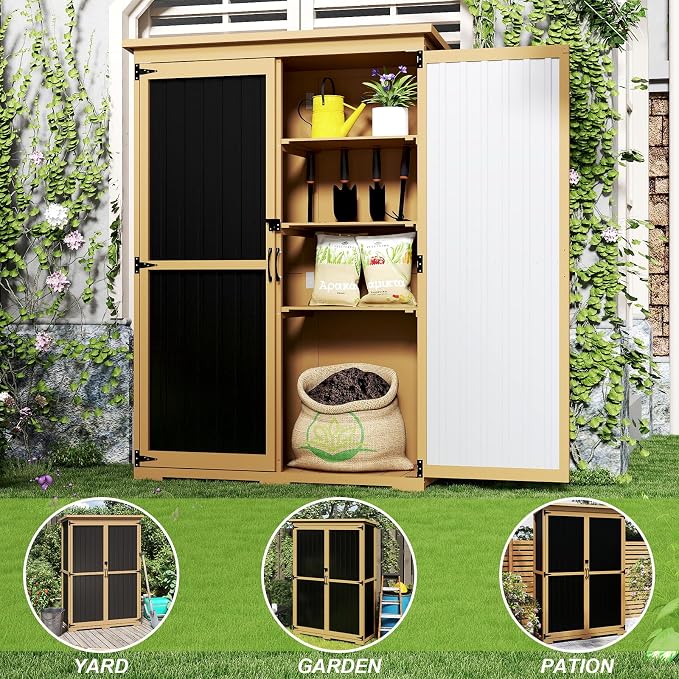 Outdoor Storage Shed with Adjustable Shelf, Wood & Metal Storage Cabinet - Image 6