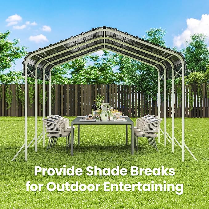 10x15 Ft Carport, Heavy Duty Metal Car Port, All-Weather Protection, Easy - Image 8