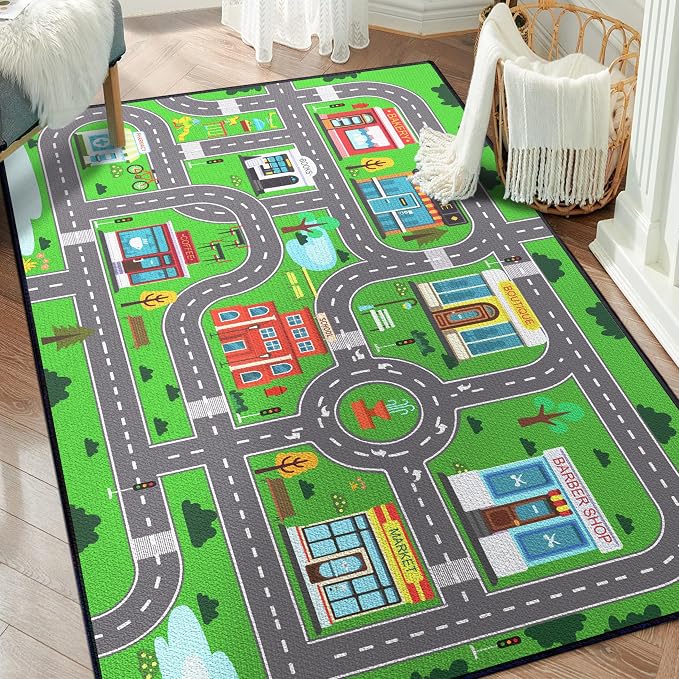 Kids Carpet Playmat Rug for Playroom 5'x 6'6" Toy Car Play Rugs for Bedroom by Isyorefam